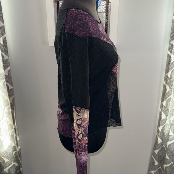 J Jill Patchwork Mesh Stretch Long Sleeve Top SZ Small Petite - Picture 5 of 6